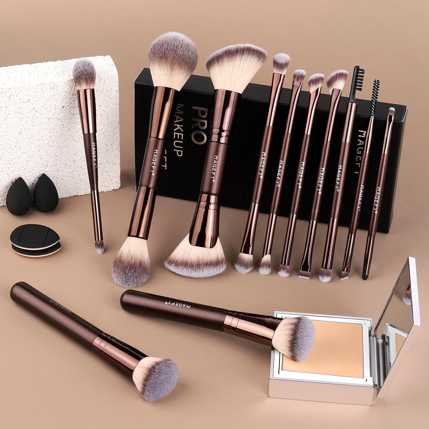 MAGEFY Juego de brochas de maquillaje profesionales 22 en 12 brocha...