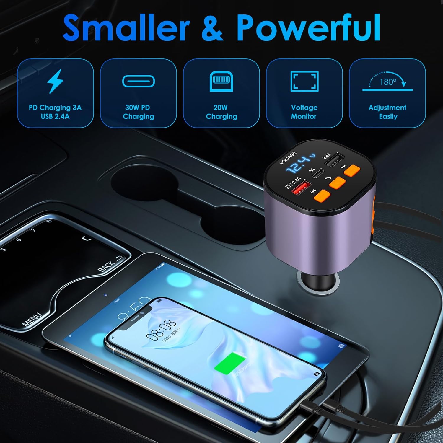 Cargador retráctil para coche, cargador de teléfono rápido 5 en 1 d...