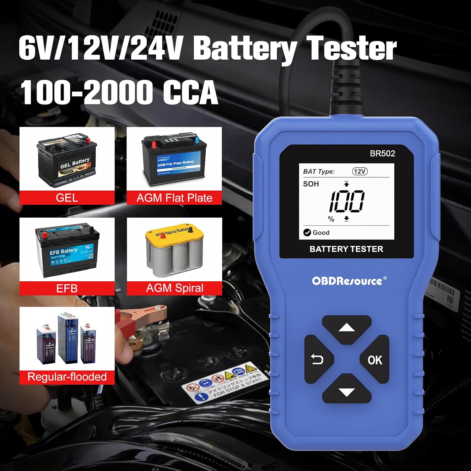 Probador de batería de coche 6V 12V 24V Probador de voltaje de bate...