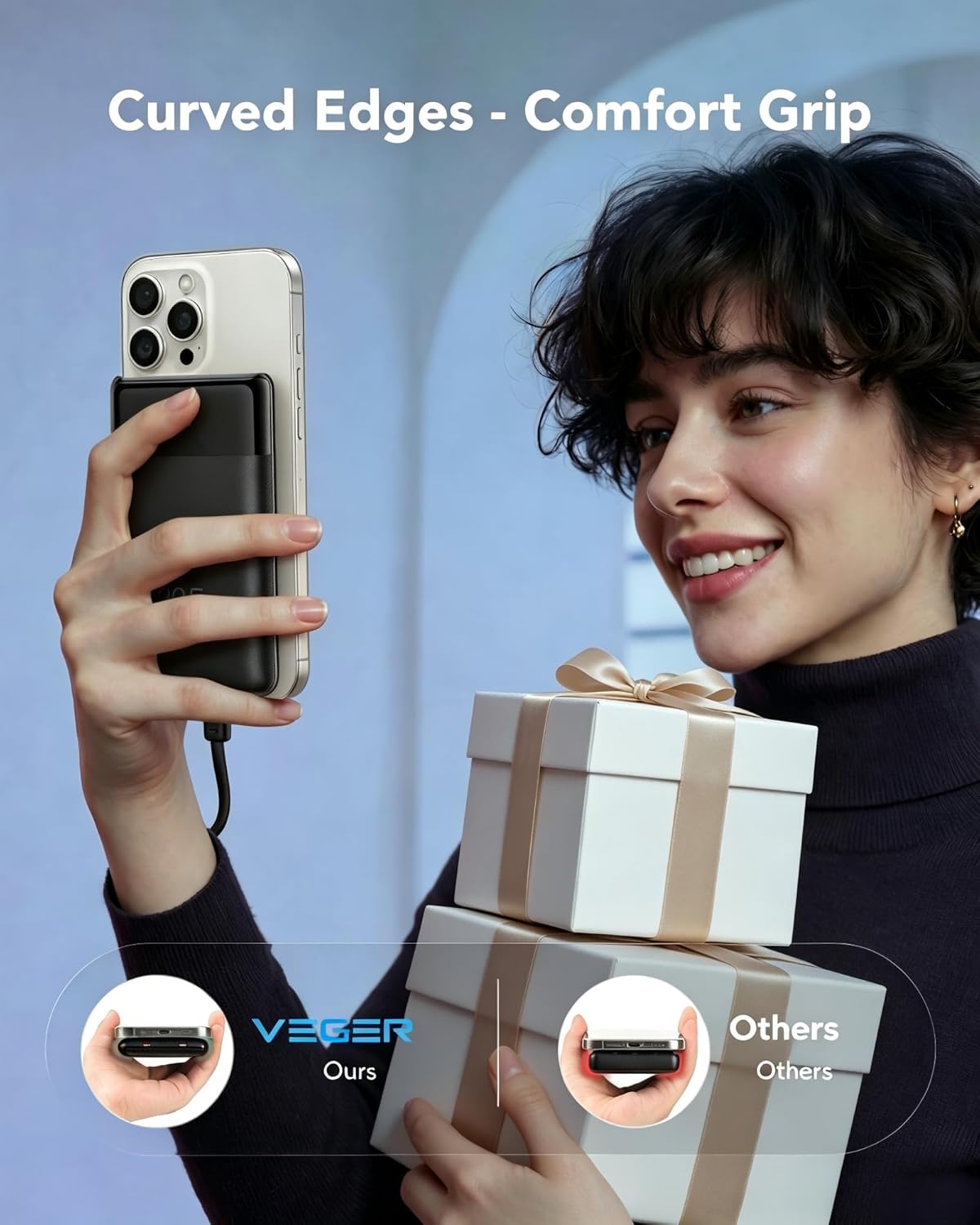 VEGER Cargador portátil con cables incorporados, batería externa de...