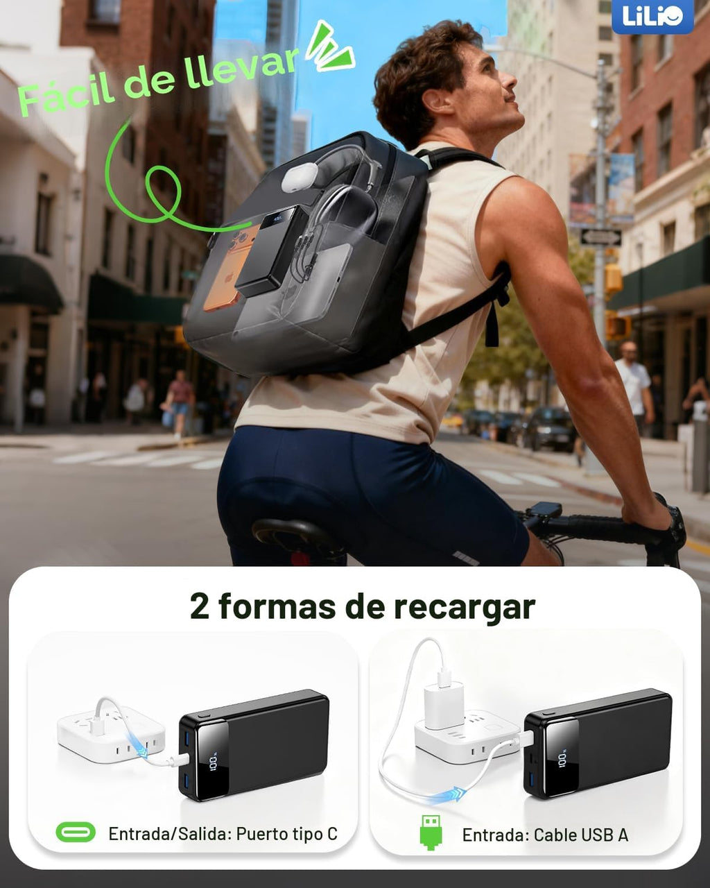 LILIO Cargador portátil Power Bank, batería de 60.000 mAh, batería...
