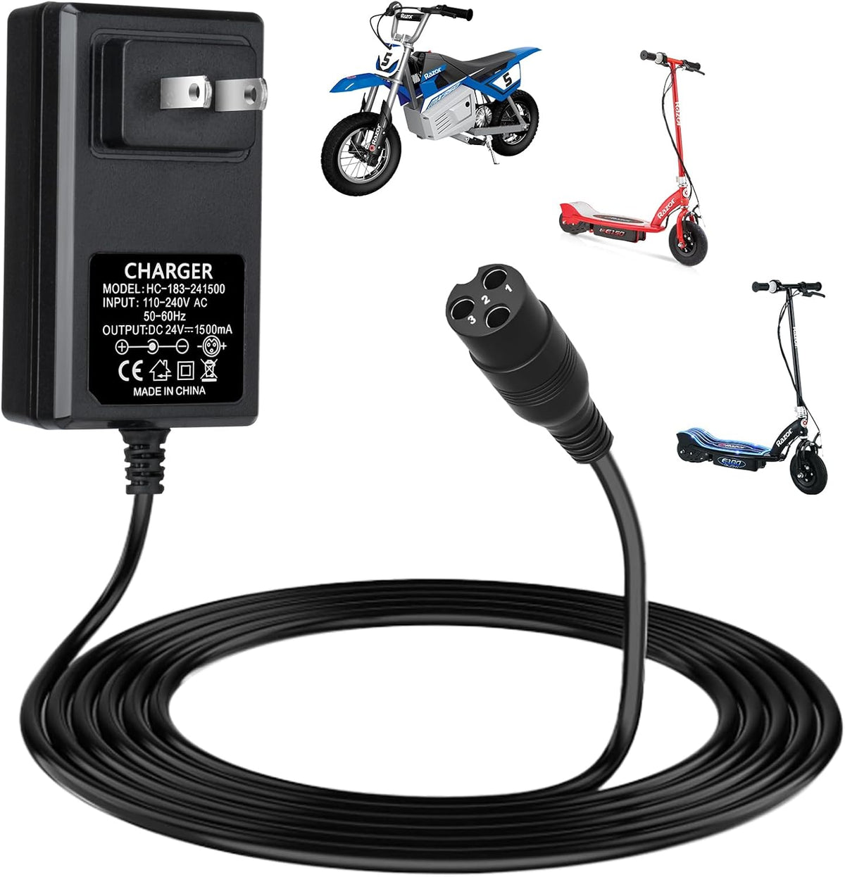Cargador de scooter eléctrico de 24 V para Razor E300 E200 E150 E12...