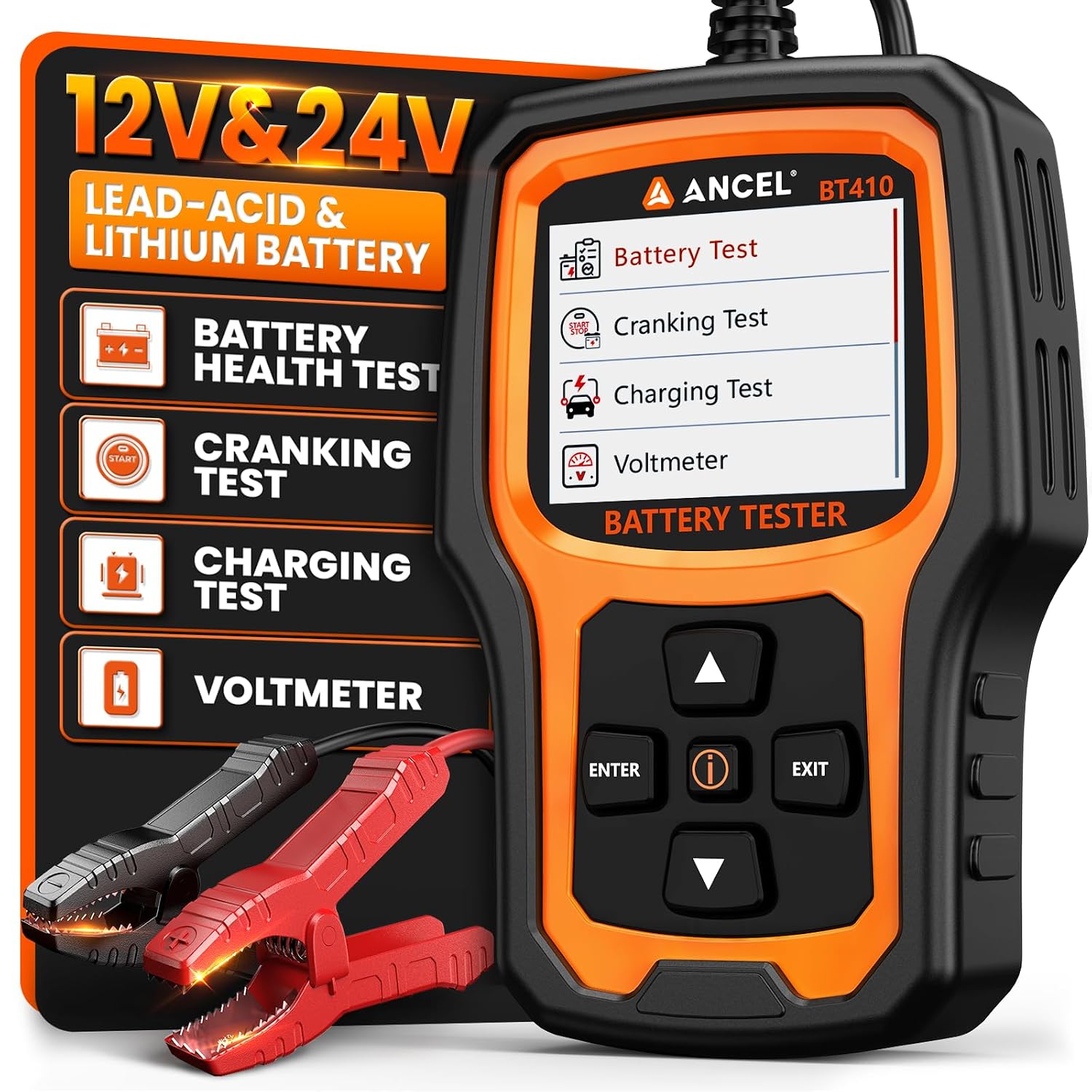 ANCEL BT410 - Probador de batería de coche de 12 V 24 V para baterí...