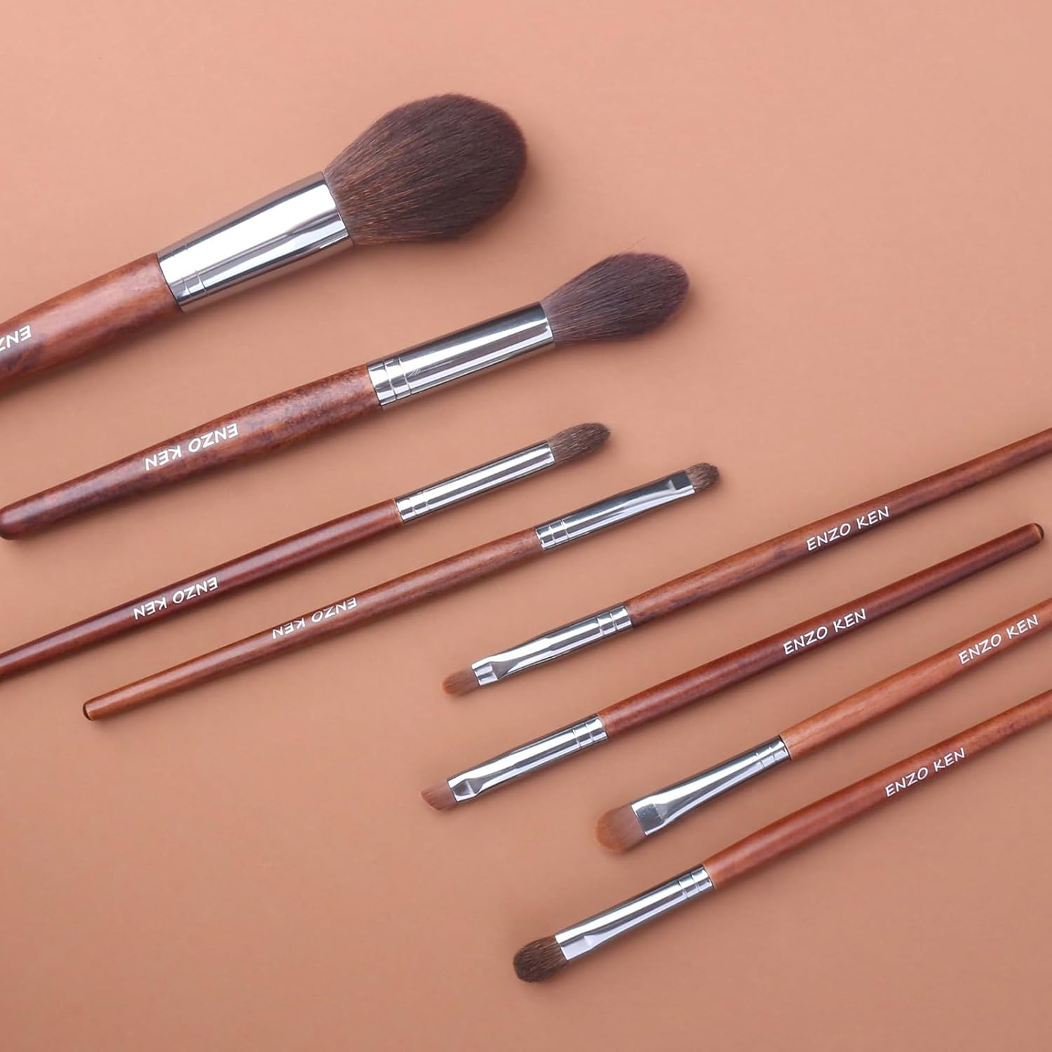 ENZO KEN Juego de brochas de maquillaje de nogal profesional, juego...