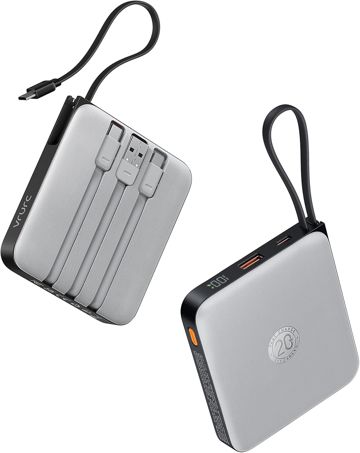 VRURC - Cargador de teléfono portátil con 4 cables integrados, banc...