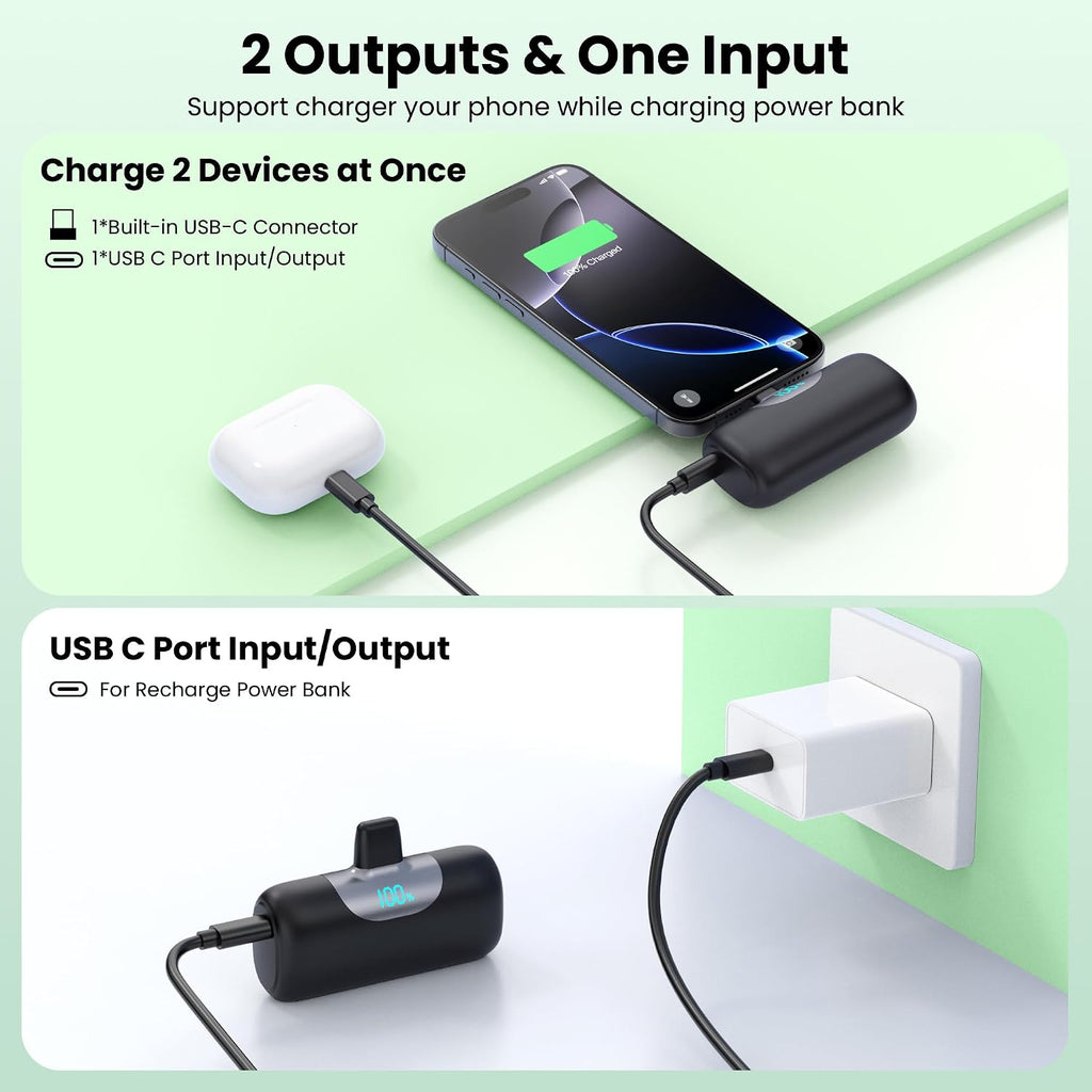 Paquete de 2 cargadores portátiles de 5500 mAh para iPhone 17\/16,...