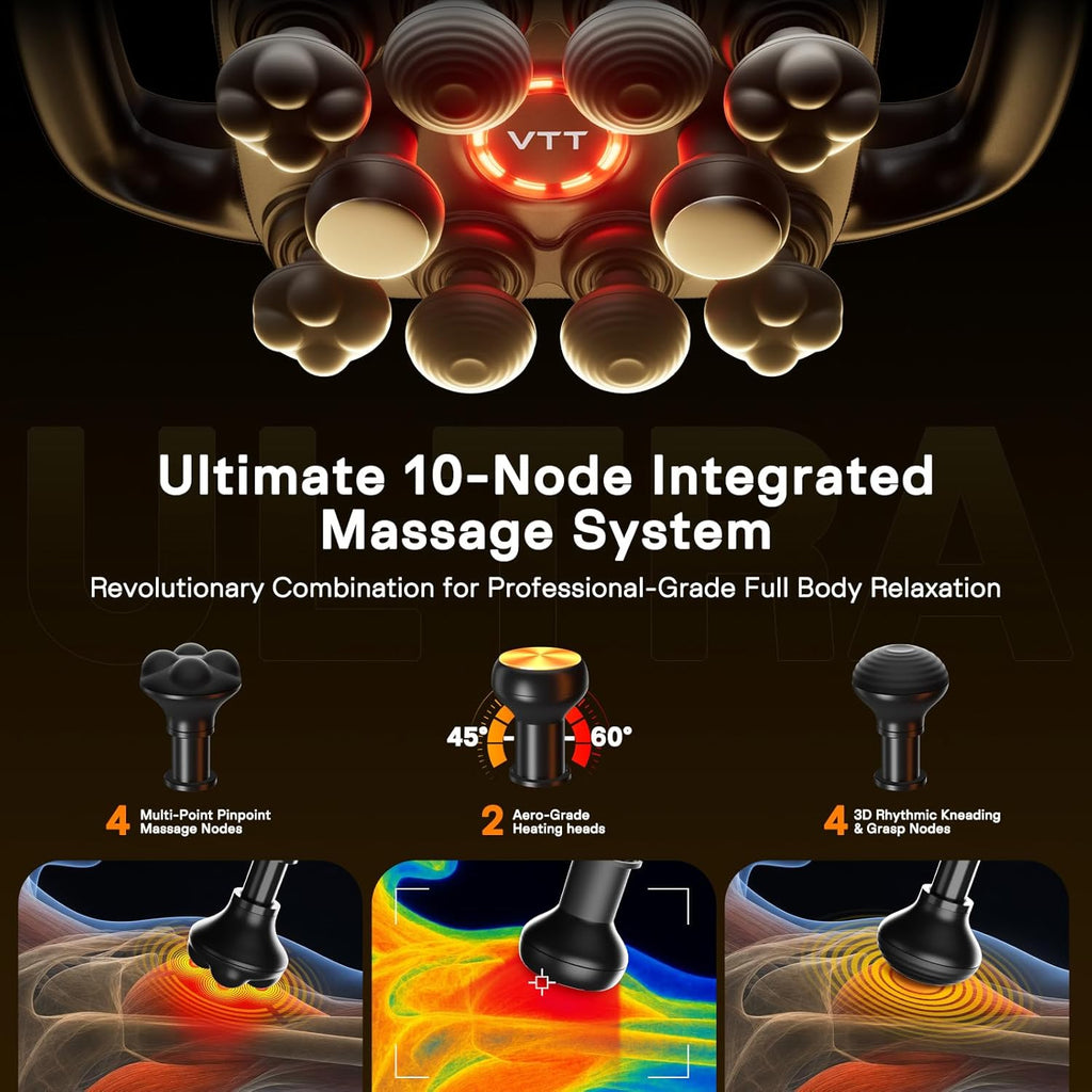 VTT 10 Head Massage Gun with Heat, Large Surface Percussion Massage...