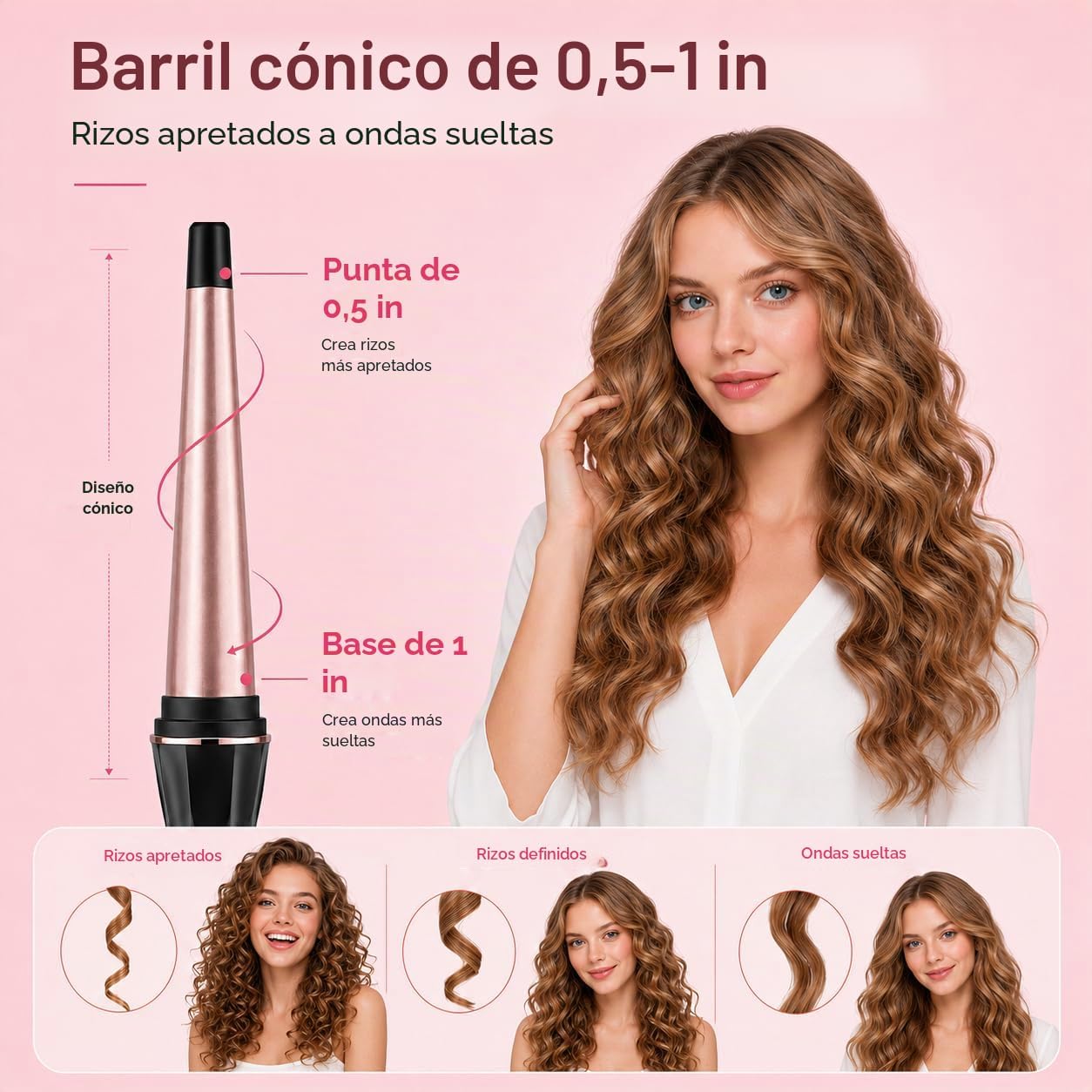 Hahahope Rizador de pelo cónico de 1\/2 a 1 pulgada, rizador de pel...