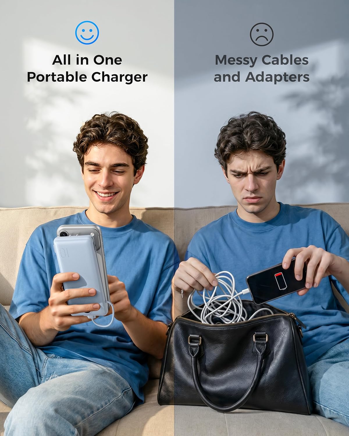 VEGER Cargador portátil para iPhone con cables integrados y enchufe...