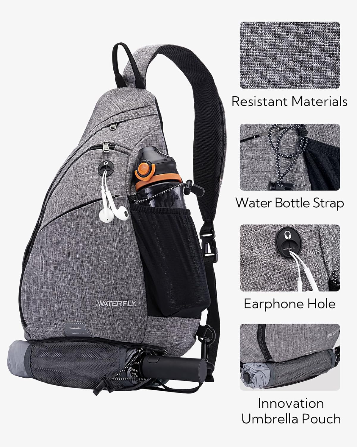 WATERFLY - Mochila con eslinga, pequeña, bandolera, de hombro, para...