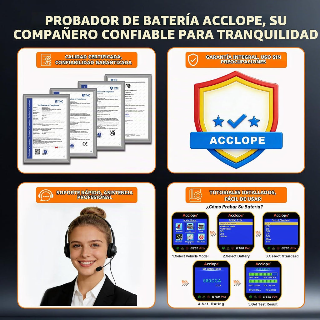 Acclope BT60 PRO - Probador de batería de coche 6V\/12V\/24V, 2\u20...