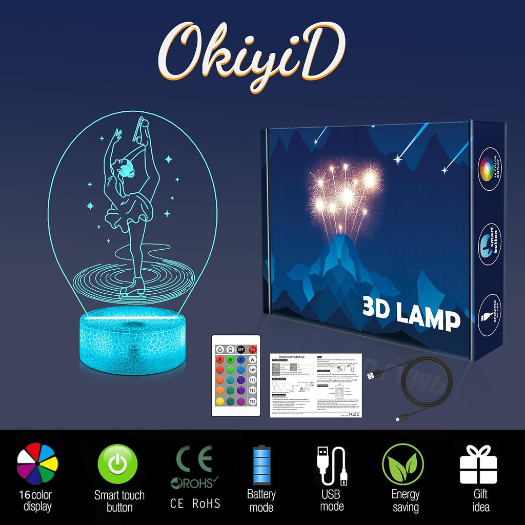 OkiyiD Regalos de patinaje artístico para niñas, luz nocturna de pa...