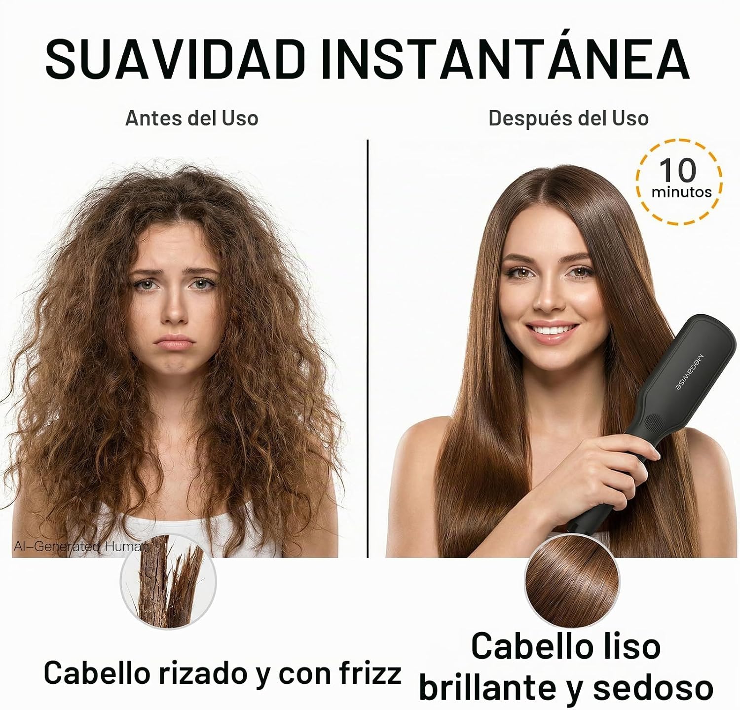 MEGAWISE Cepillo alisador de pelo iónico Pro Ceramic para salón en...