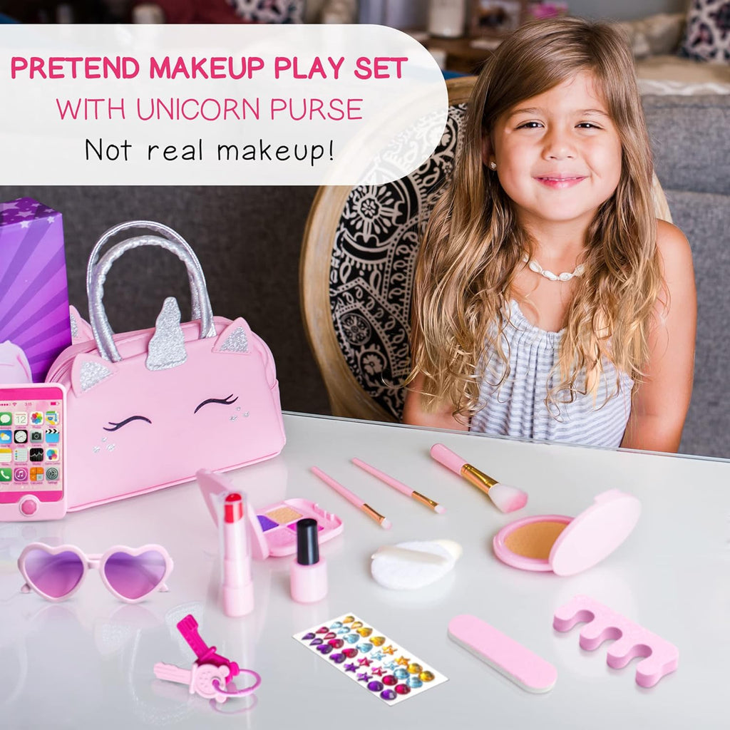 Kit de maquillaje de simulación para niñas pequeñas con bolso de un...