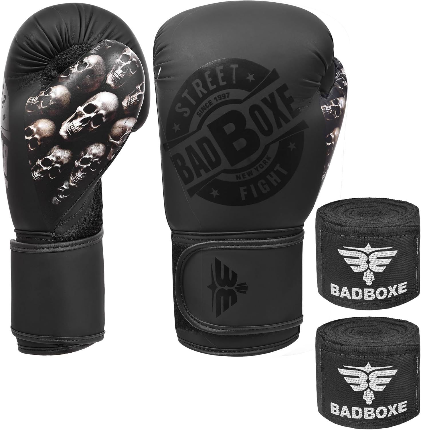 Badboxe Juego de boxeo con envolturas de mano gratis, guantes de MM...