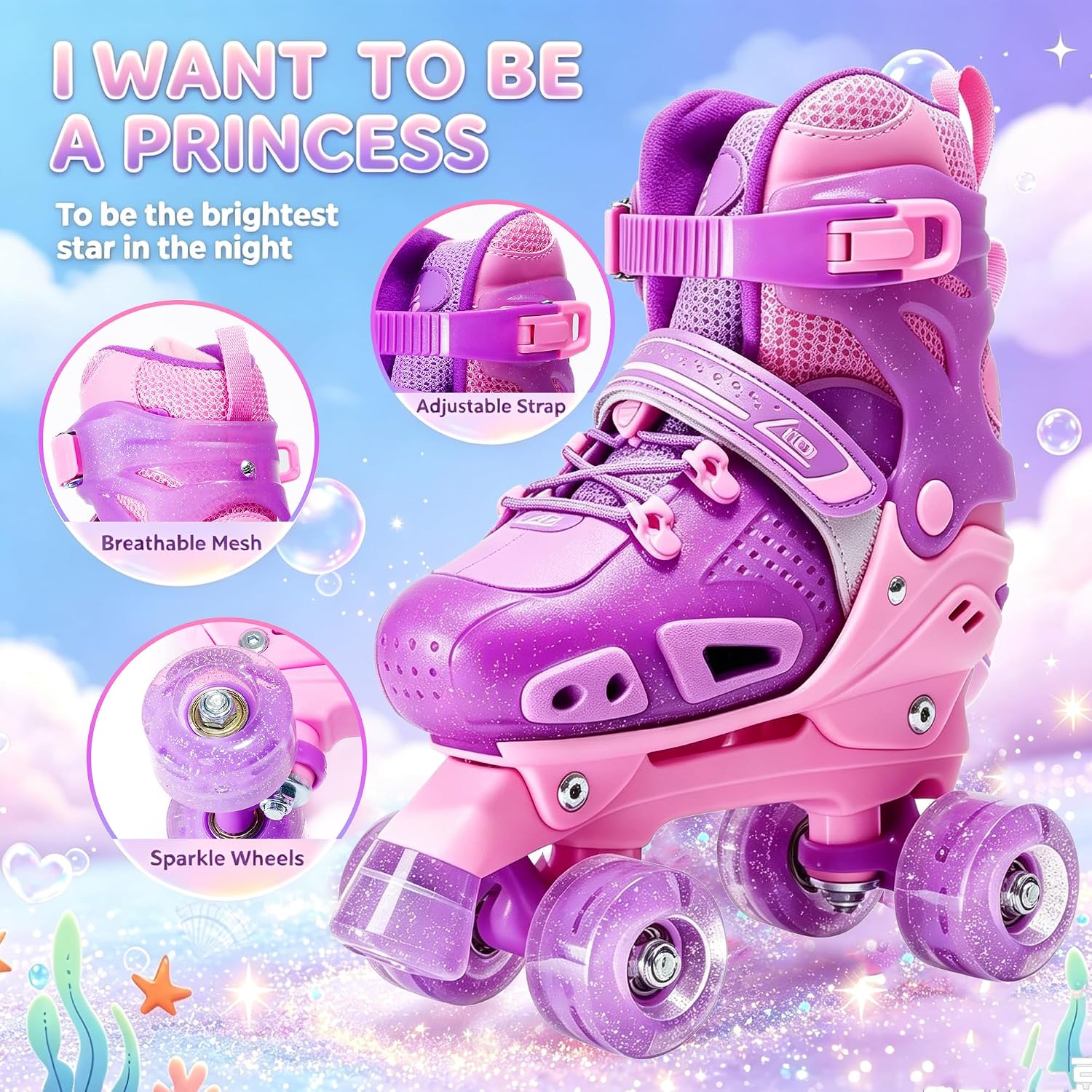 LKD Patines de ruedas para niños y niñas, 4 tamaños, ajustables, co...
