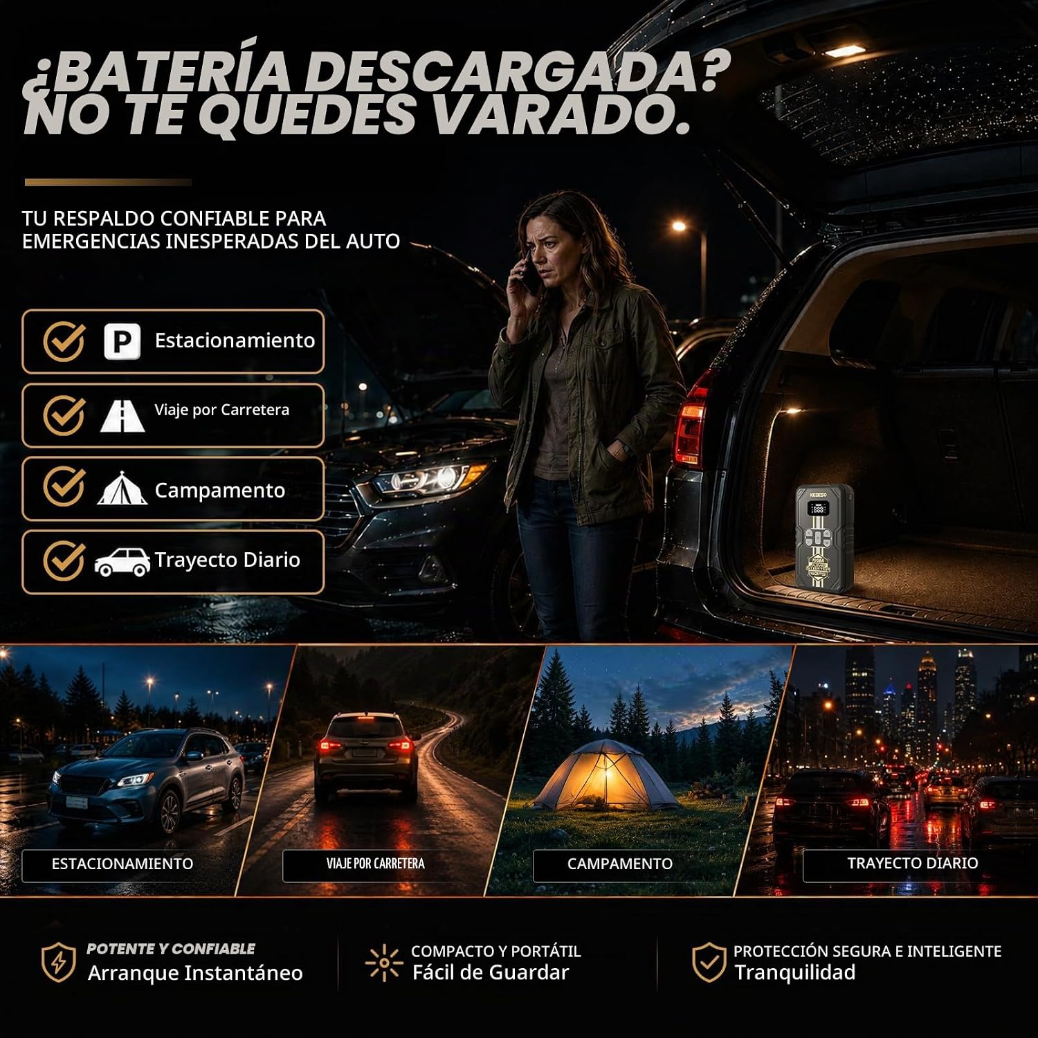Arrancador de batería para automóvil con compresor de aire 160PSI,...