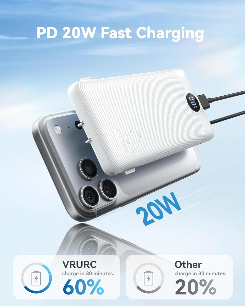 VRURC Cargador Portátil con Enchufe de Pared, 10000mAh Cargador Por...