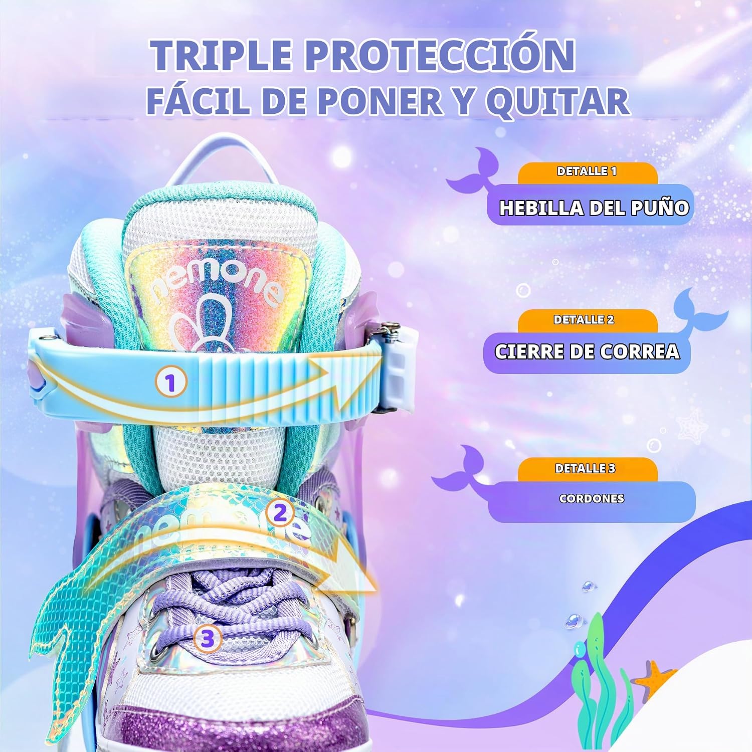 NEMONE - Patines de sirena con ruedas iluminadas y 4 tamaños ajusta...