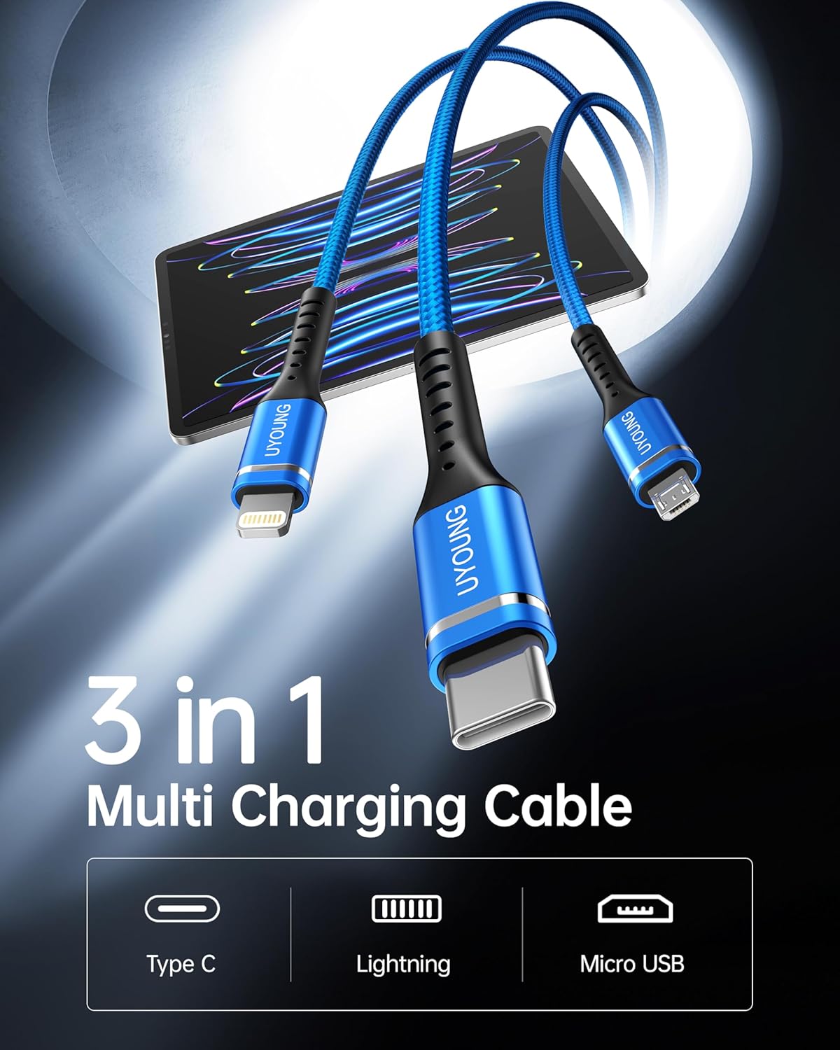 Cable de carga múltiple, paquete de 2 cables de carga 3 en 1 de 6 p...