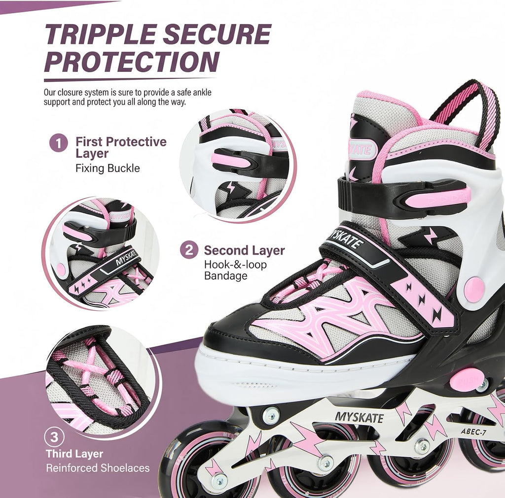 Lightning Adjustable 4 Sizes Inline Skates with Full Light up Wheel...