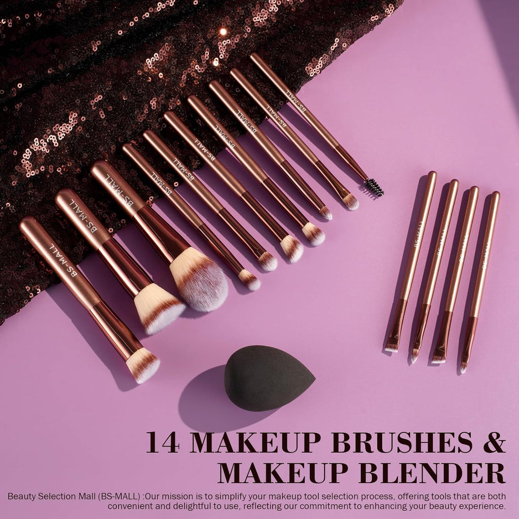 BS-MALL - Juego de 14 brochas de maquillaje con 1 esponja de maquil...