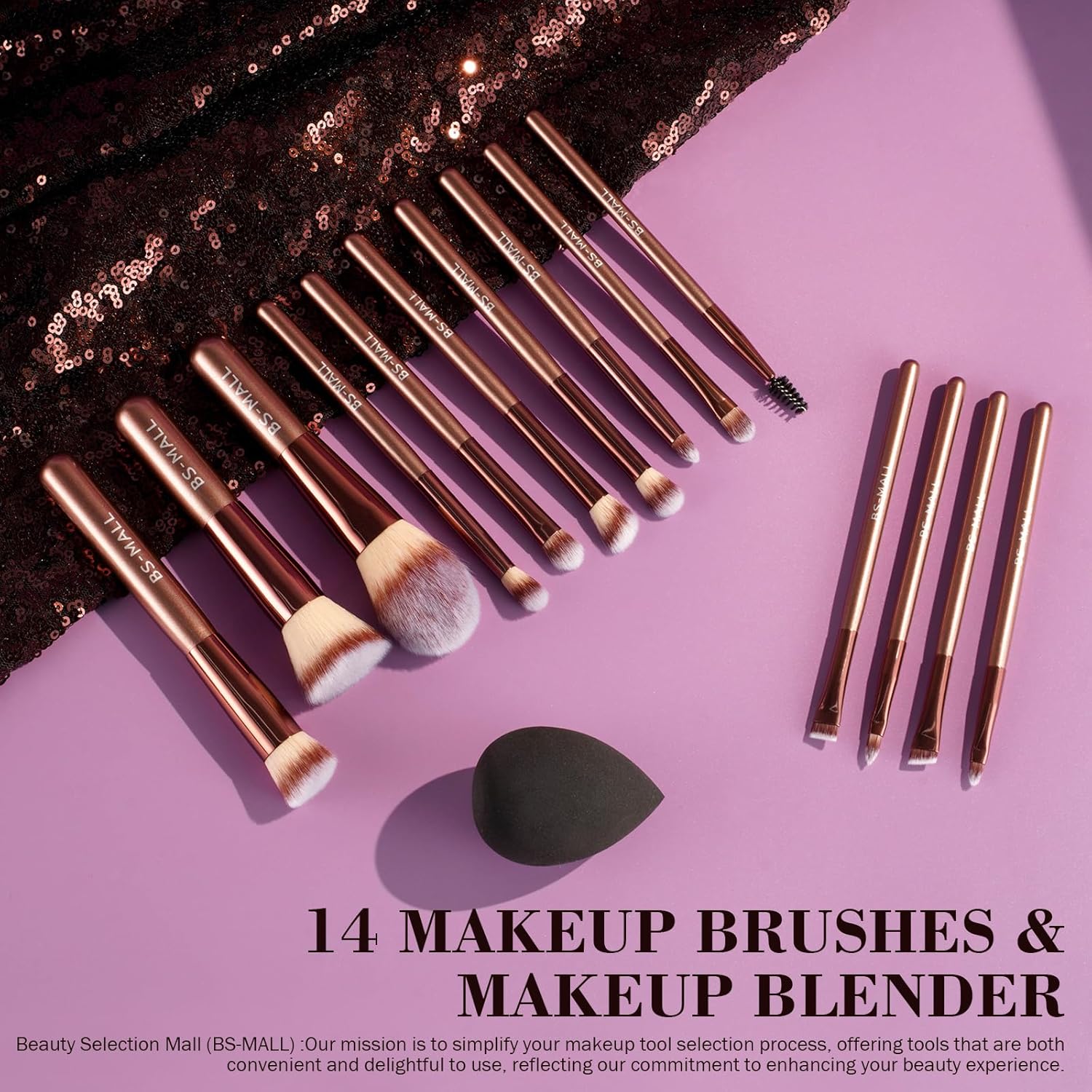 BS-MALL - Juego de 14 brochas de maquillaje con 1 esponja de maquil...