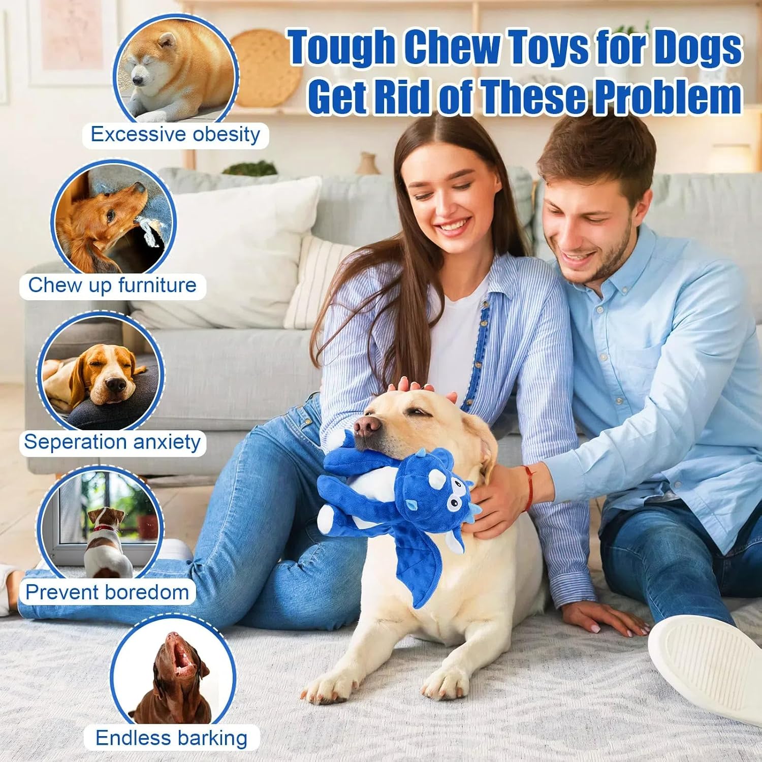 loncoldy Juguetes de peluche para perros, juguetes resistentes para...