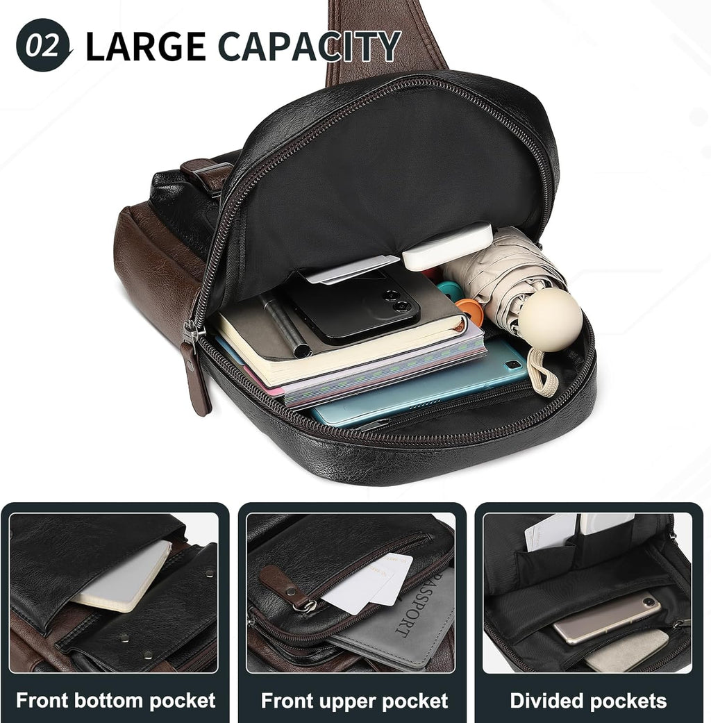 SUIKIHUM Mochila vintage de piel sintética, bandolera cruzada con c...
