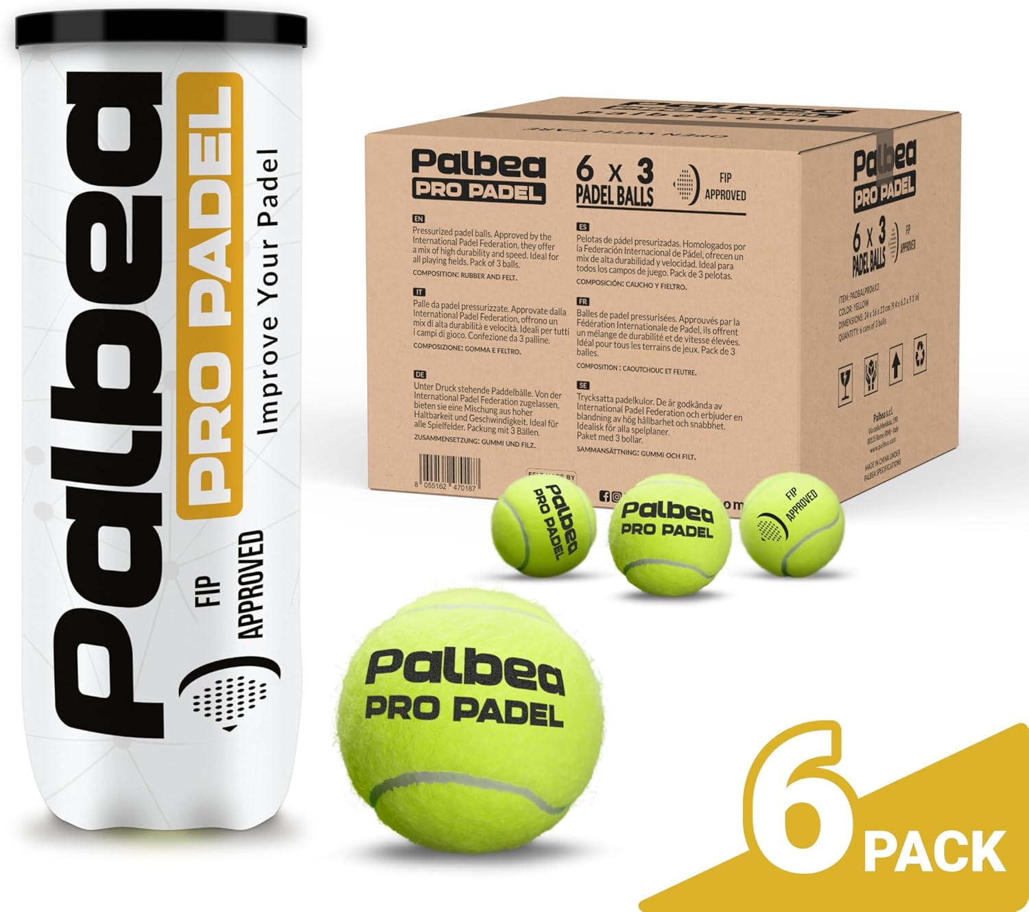 Pelotas de pádel Palbea PRO. 6\/12\/24 Tubos de 3 Pelotas de Pádel...