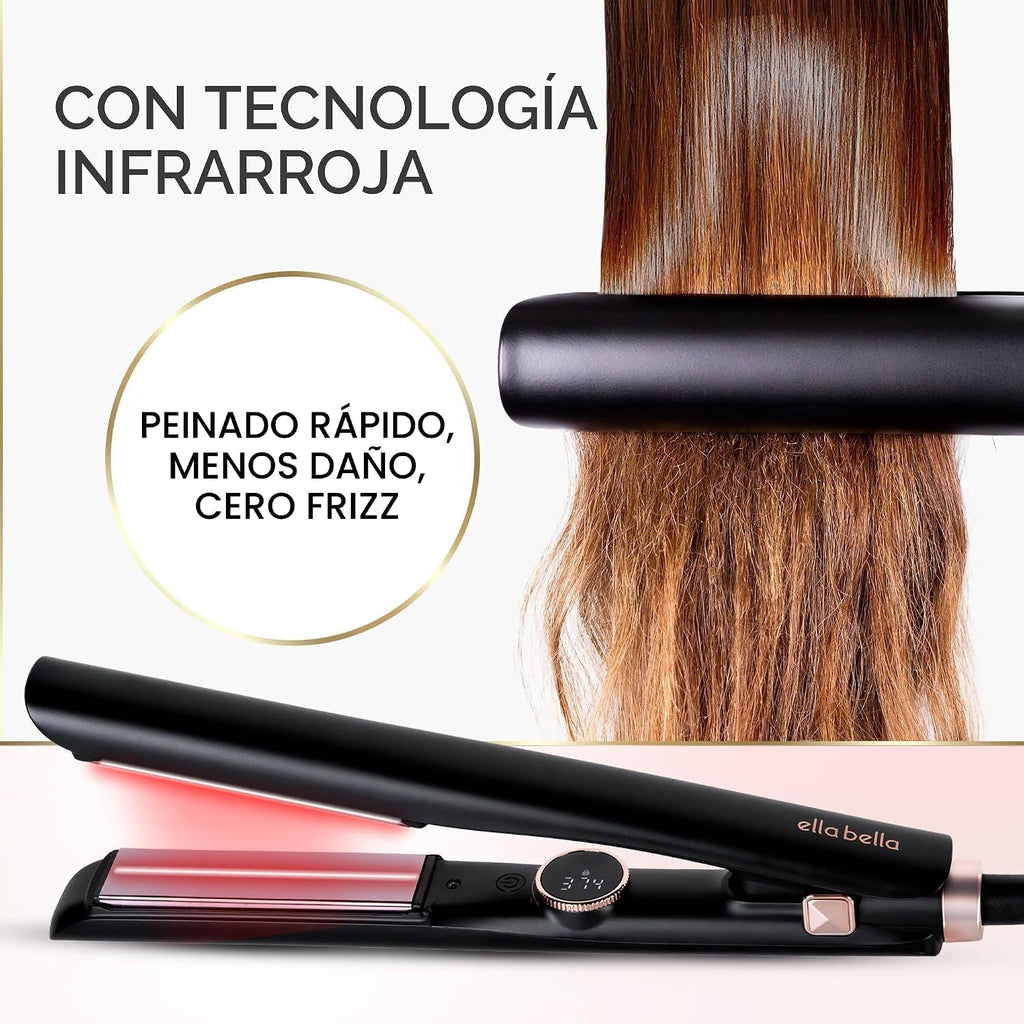 ELLA BELLA® Plancha de pelo delgada con rizador infrarrojo 2 en 1 |...