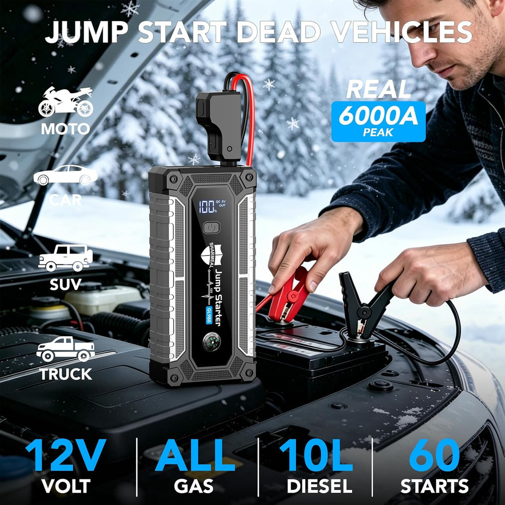 Arrancador de coche 6000A, arrancador portátil de batería de 12 V p...