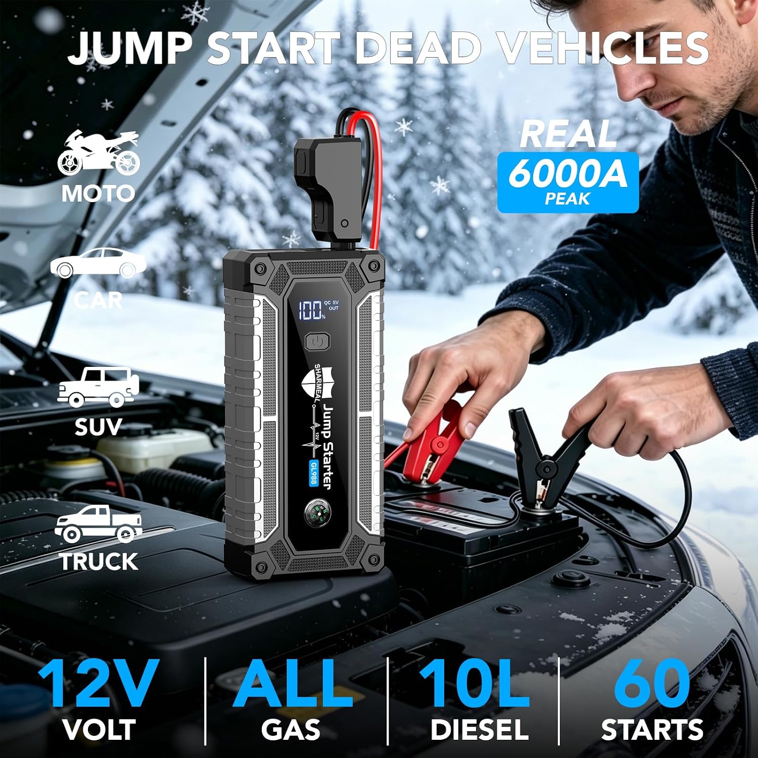 Arrancador de coche 6000A, arrancador portátil de batería de 12 V p...