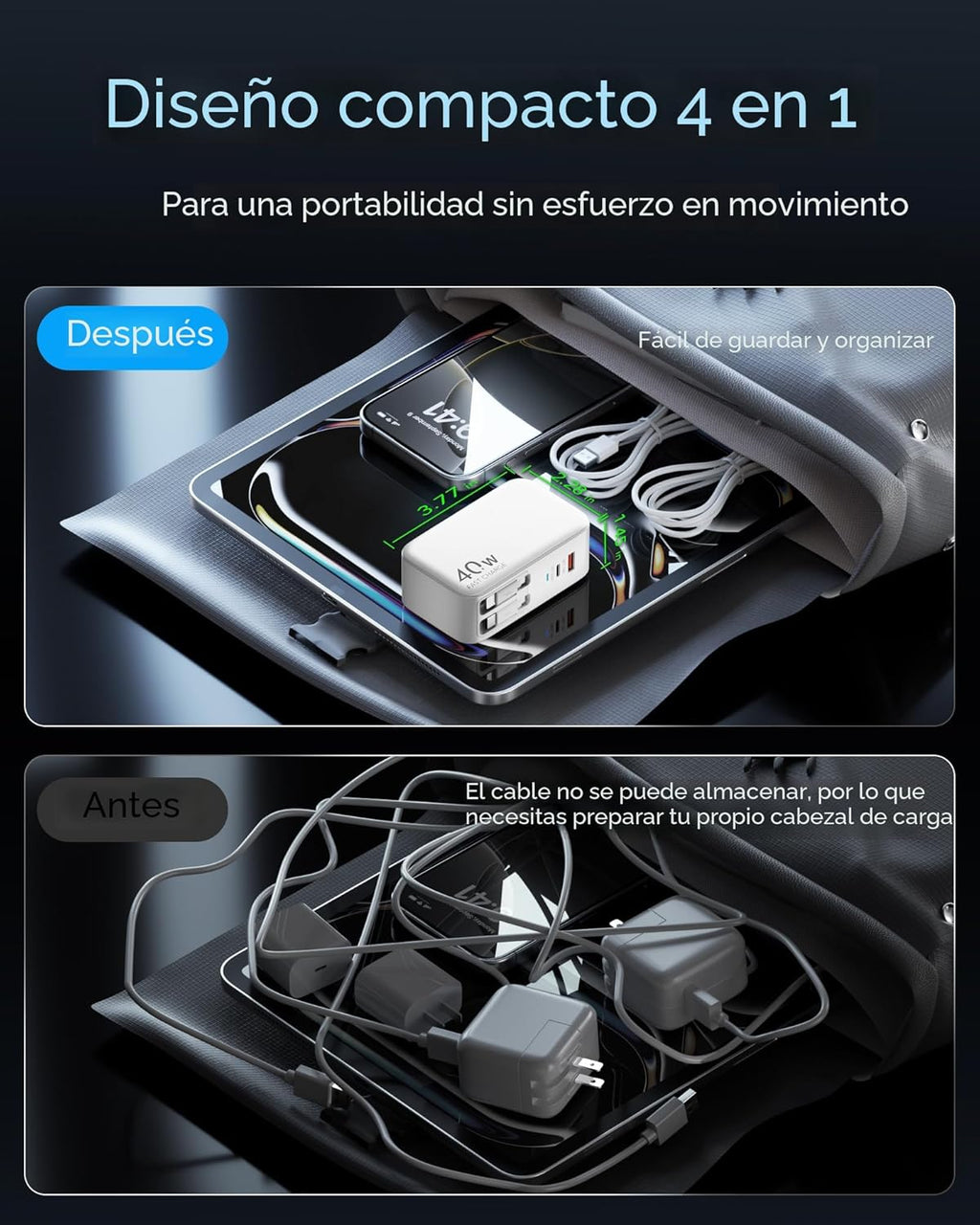 Cargador USB C retráctil de pared con cables tipo C de 35.5 pulgada...