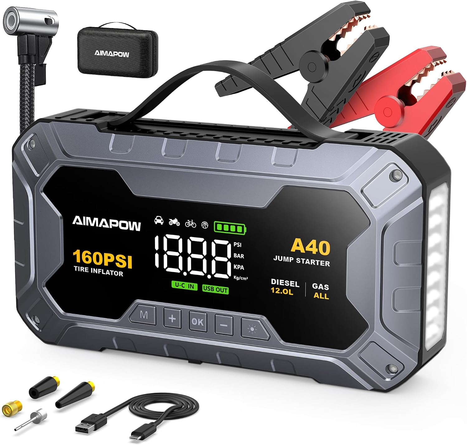 Arrancador de salto de 8000 A 160 PSI con compresor de aire, baterí...