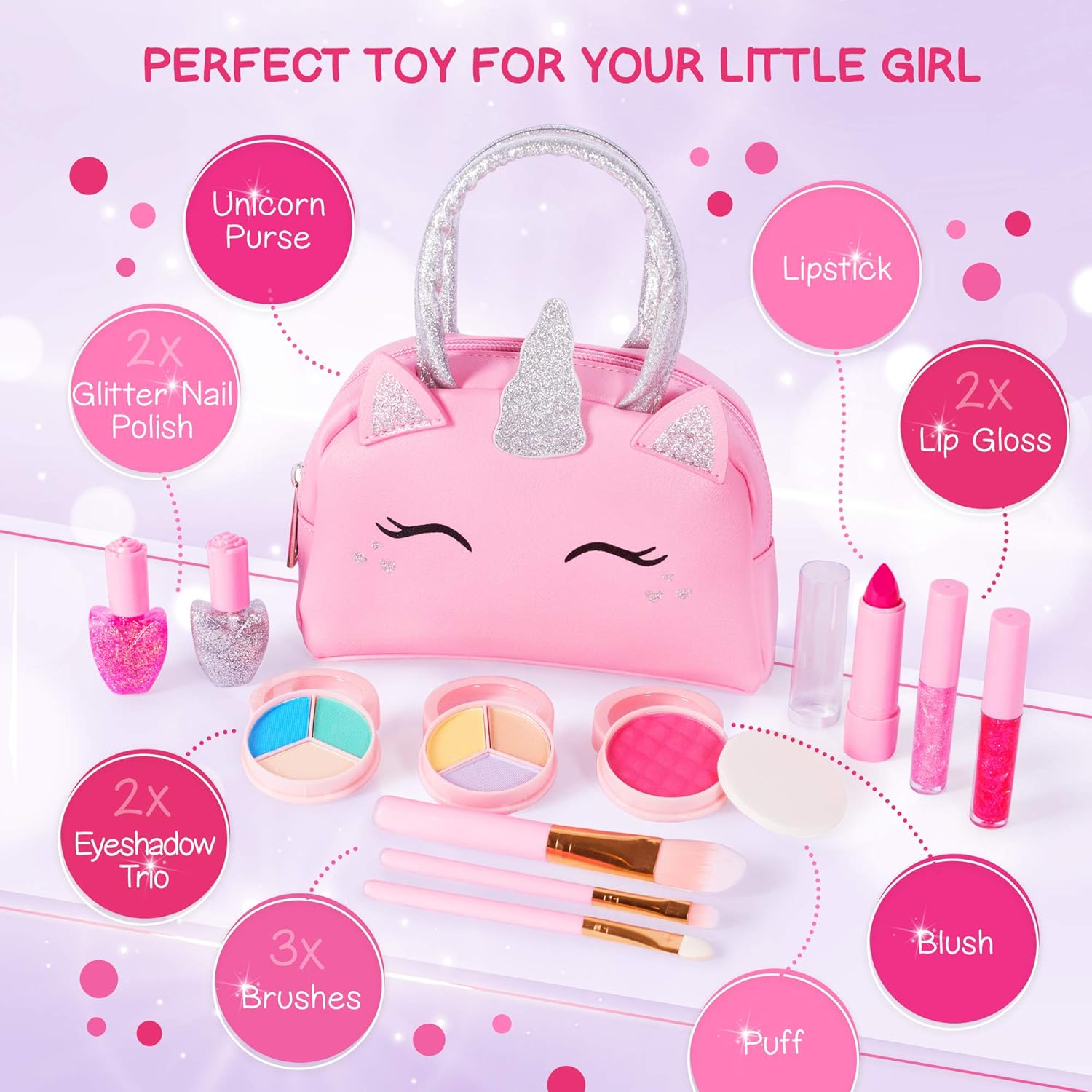 Sprinkles Toyz Kit de maquillaje real para niñas pequeñas: con bols...