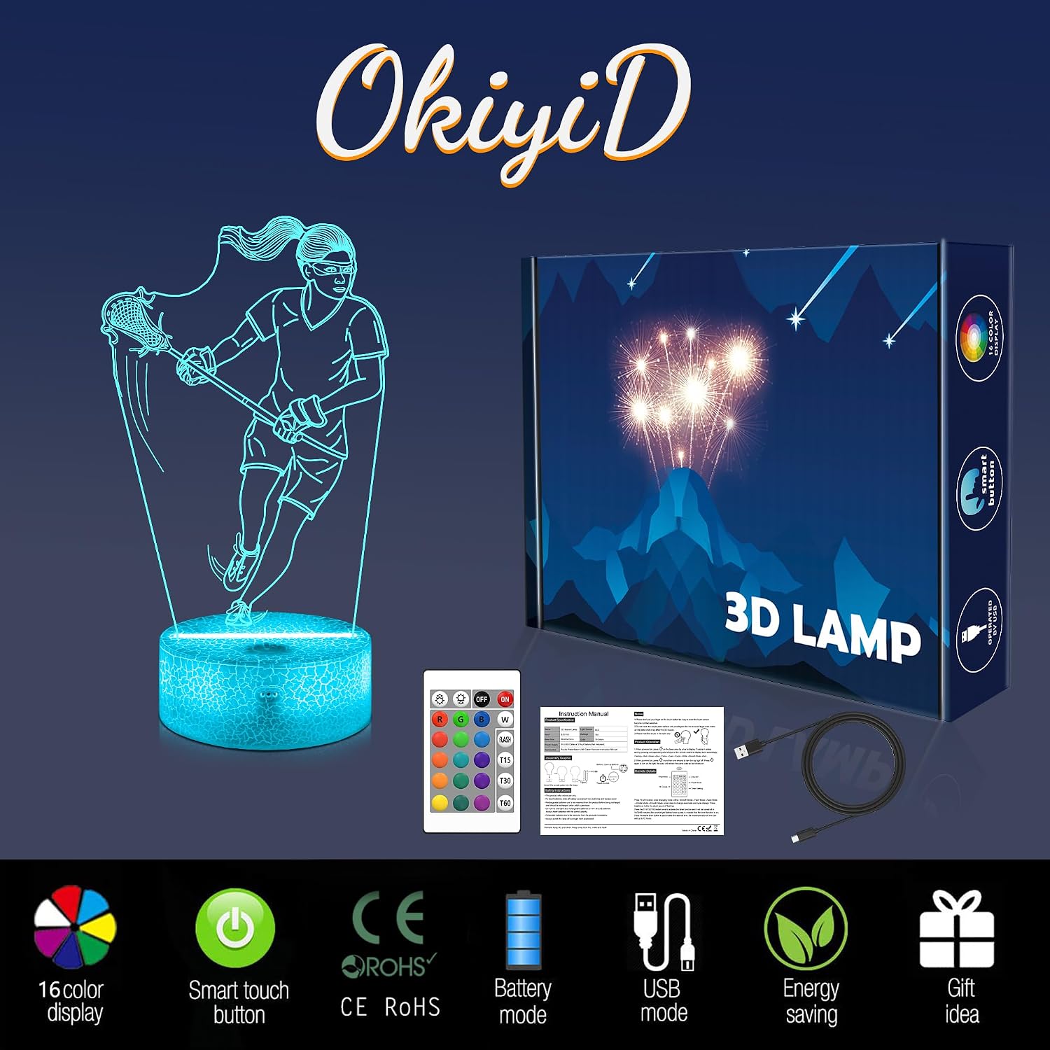 OkiyiD Lacrosse - Regalos para niñas y mujeres, lámpara de ilusión...