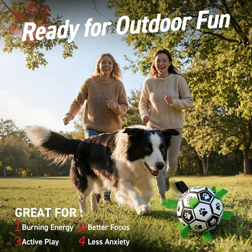 QDAN - Pelota de fútbol con correas para perros, juguetes interacti...