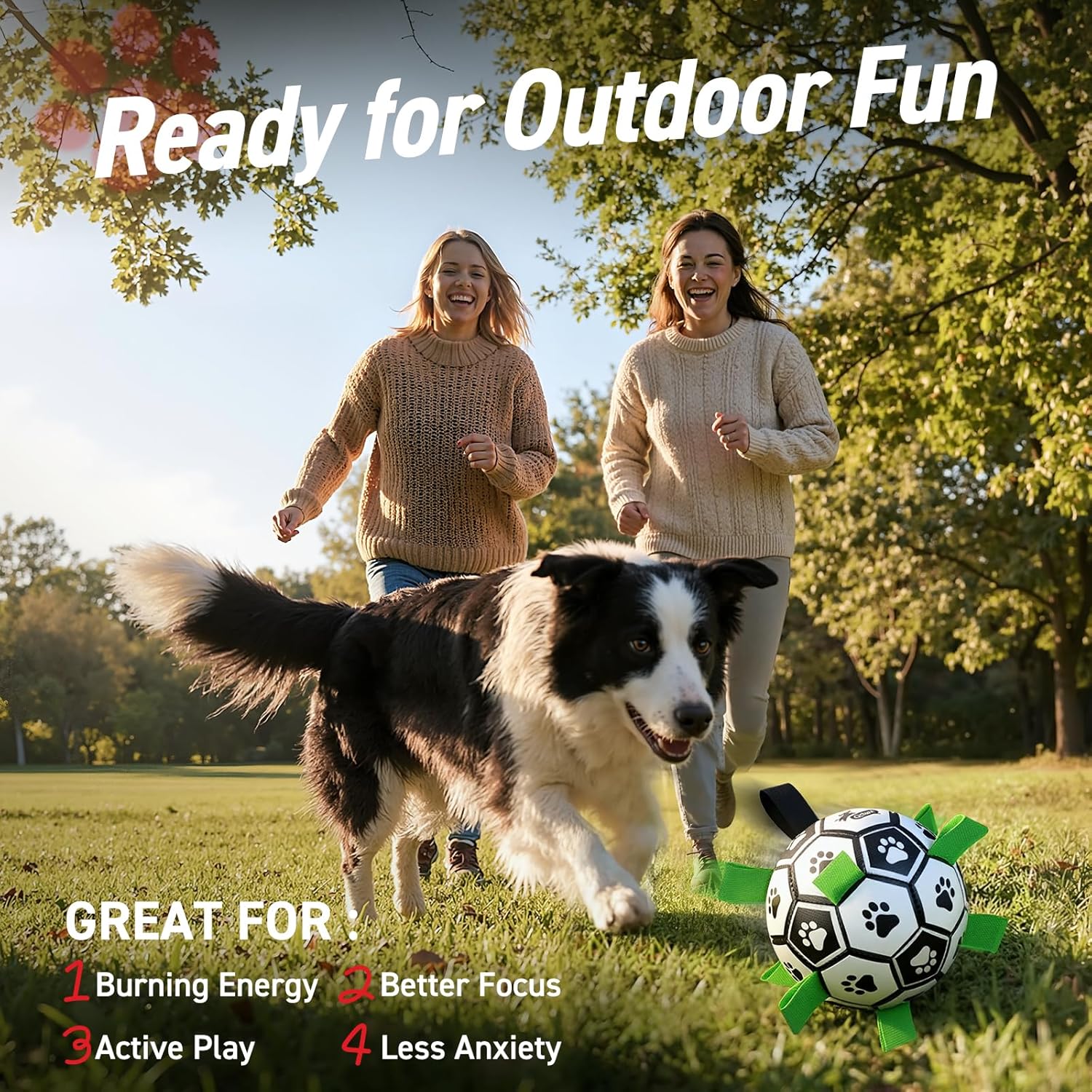 QDAN - Pelota de fútbol con correas para perros, juguetes interacti...