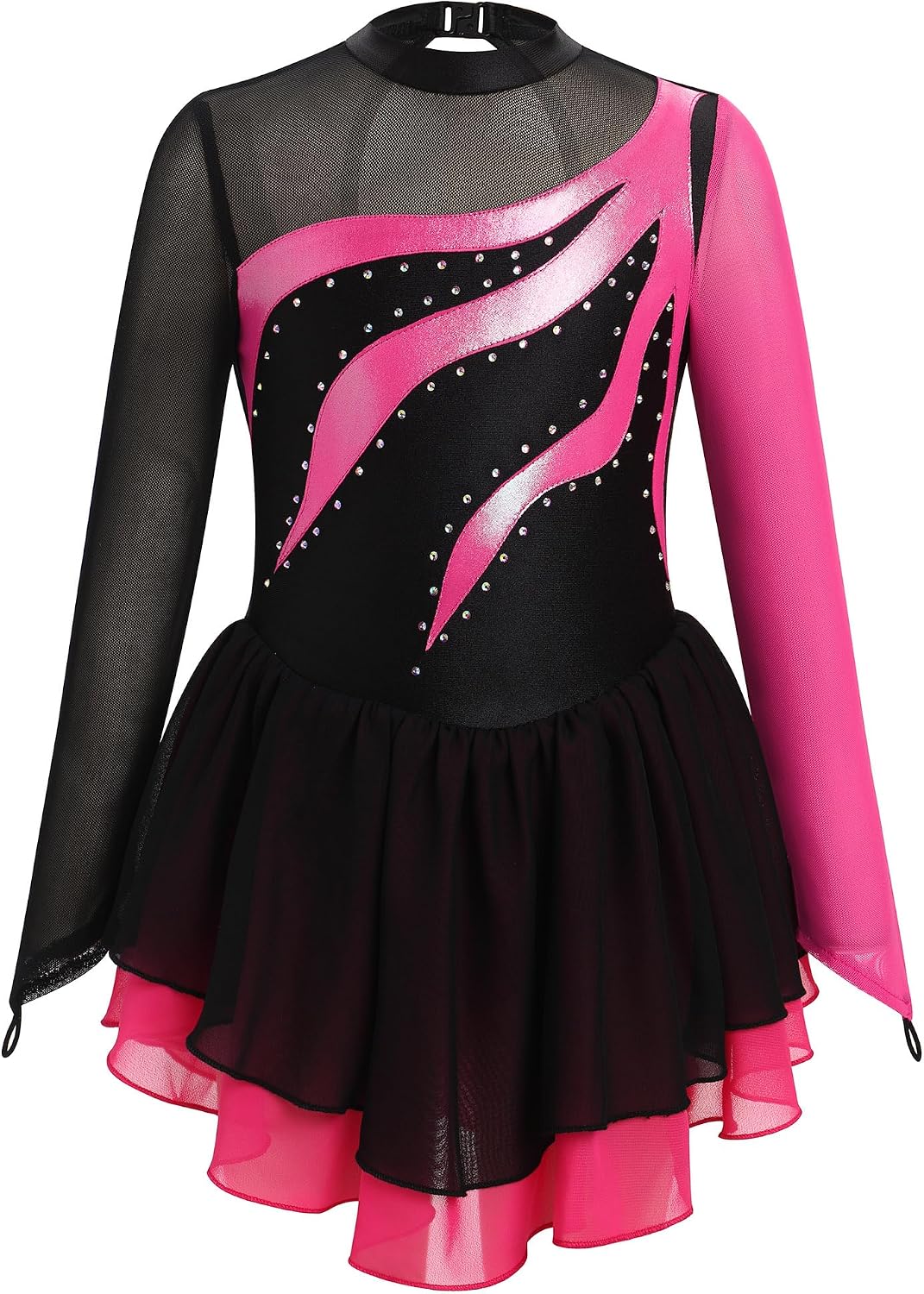 Vestido de patinaje artístico para niña, con cuello alto falso metá...