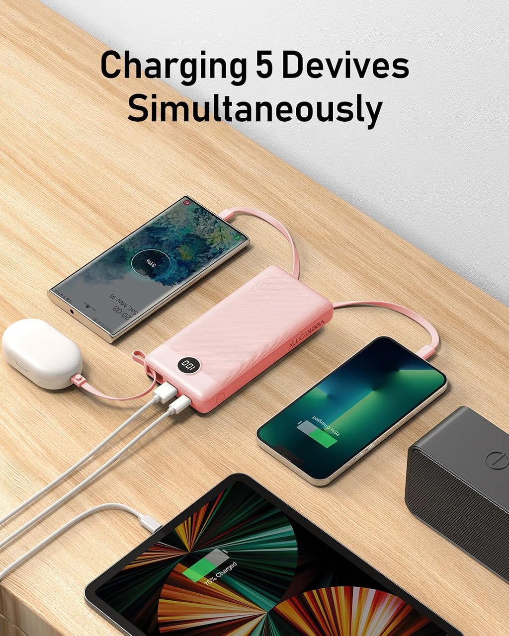 VEEKTOMX Cargador Portátil con Cables Integrados, Banco de Energía...