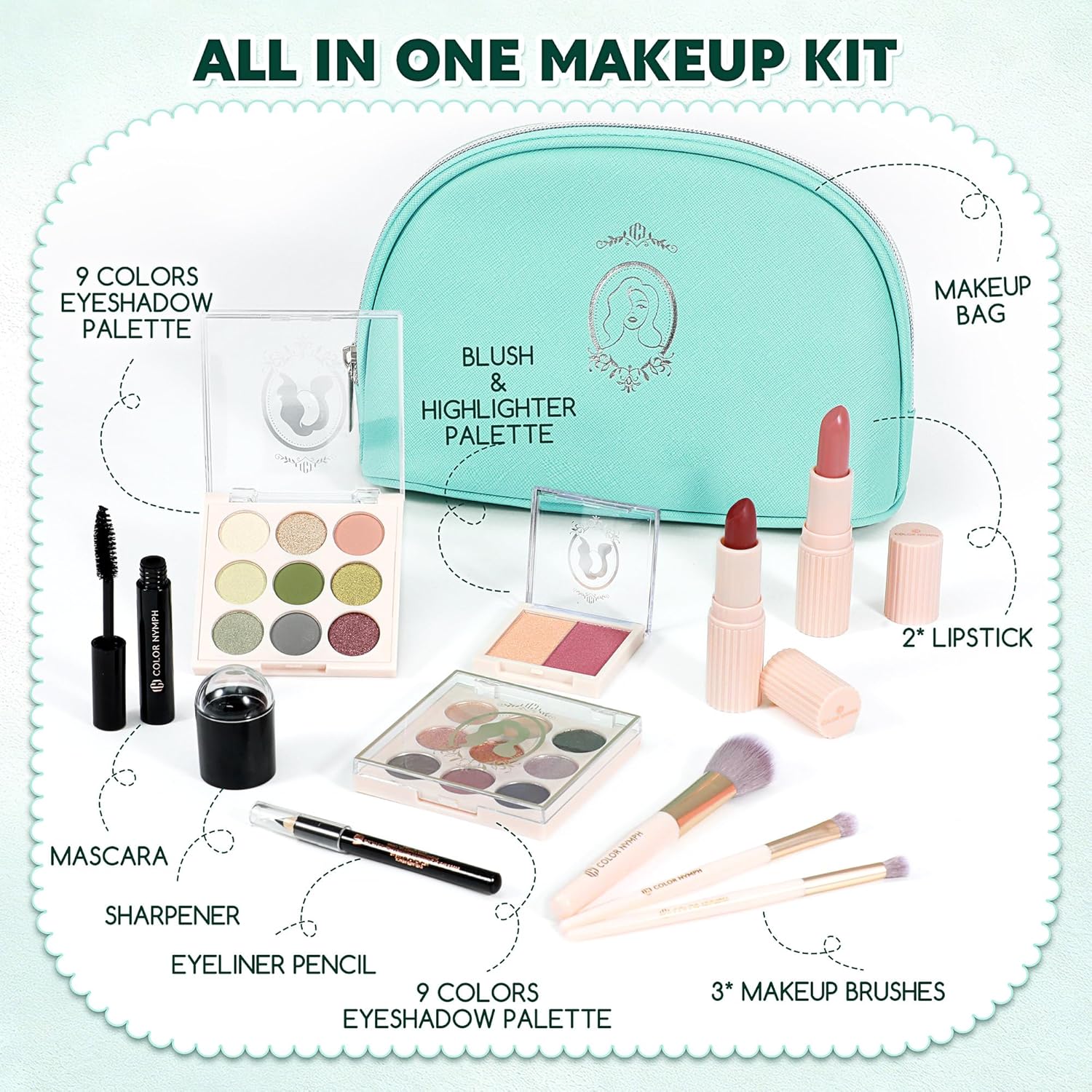 Color Nymph Kit de maquillaje todo en uno para adolescentes princip...