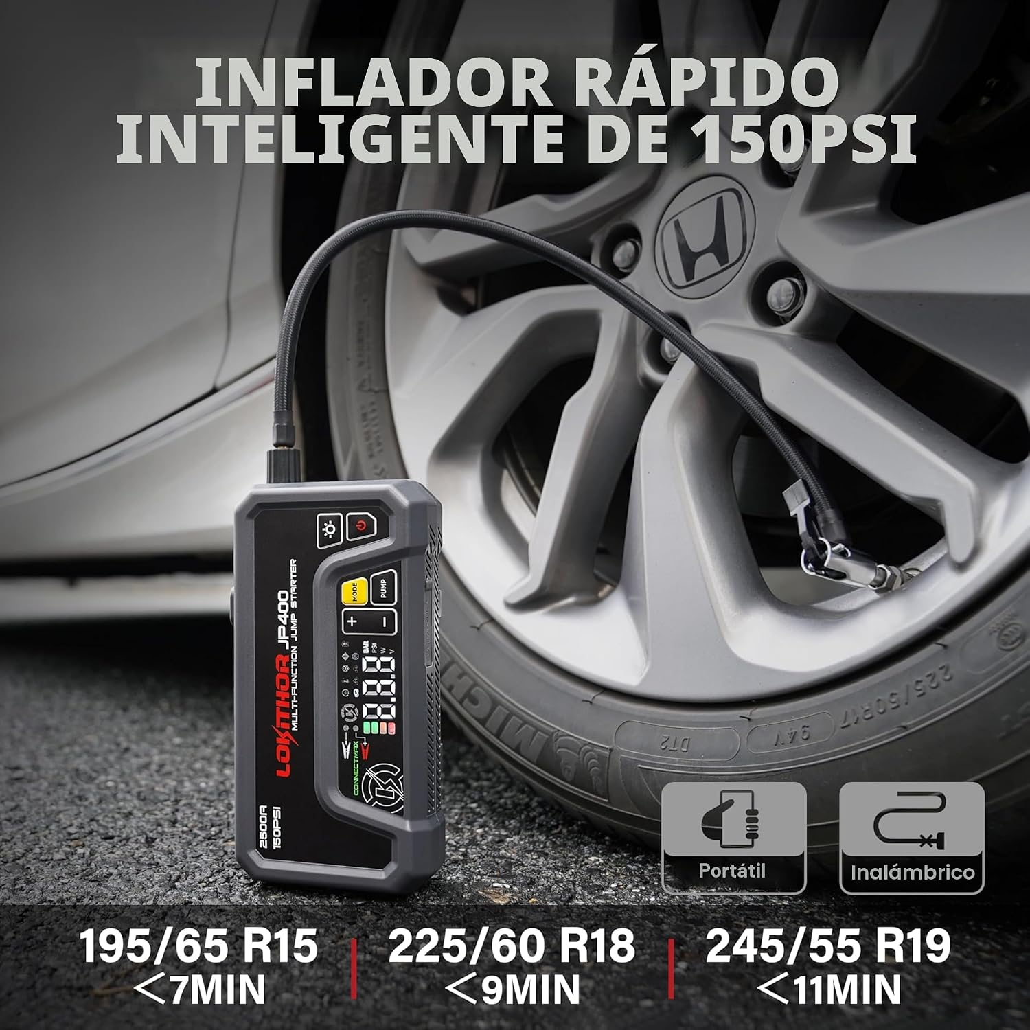 LOKITHOR Arrancador JP400 con compresor de aire, 2500 A 12 V baterí...