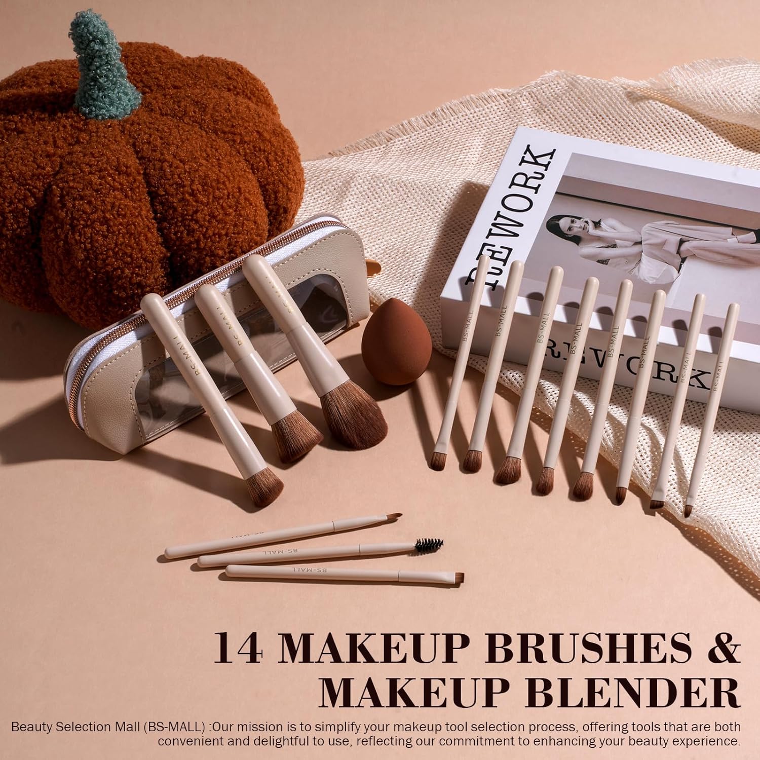 BS-MALL Juego de 14 brochas de maquillaje con 1 esponja de maquilla...