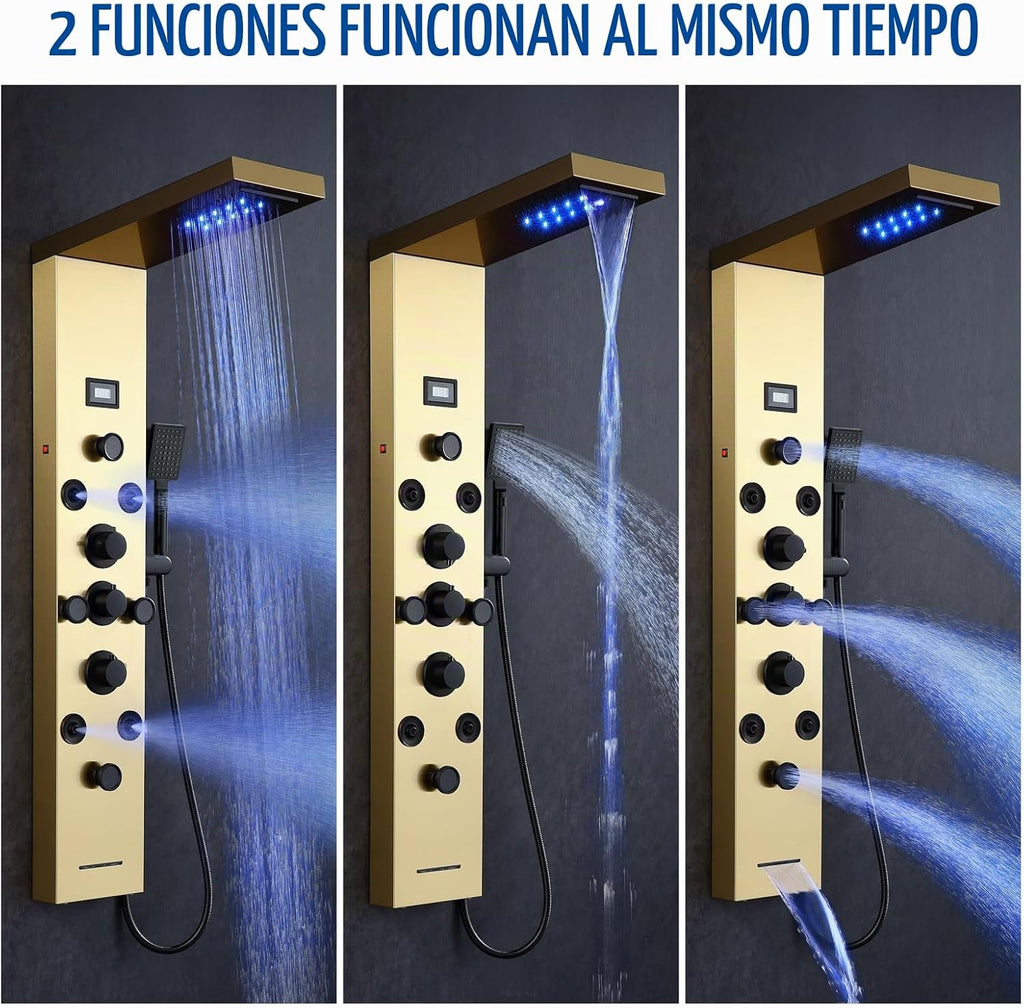 POPFLY Sistema de torre de panel de ducha de cascada LED, 4 chorros...