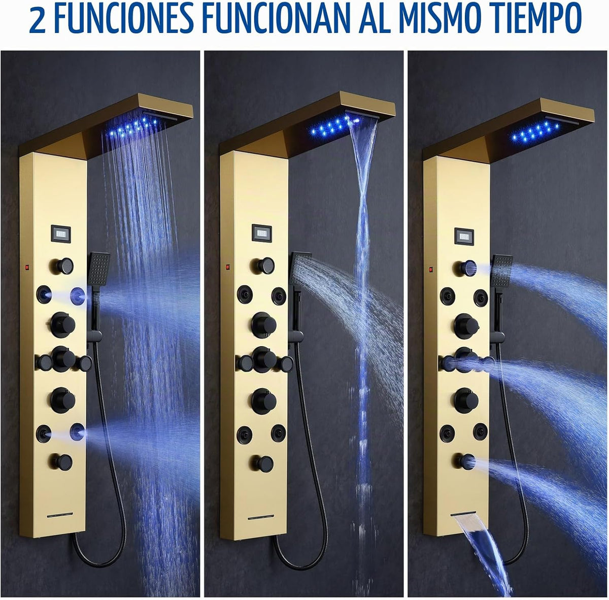 POPFLY Sistema de torre de panel de ducha de cascada LED, 4 chorros...