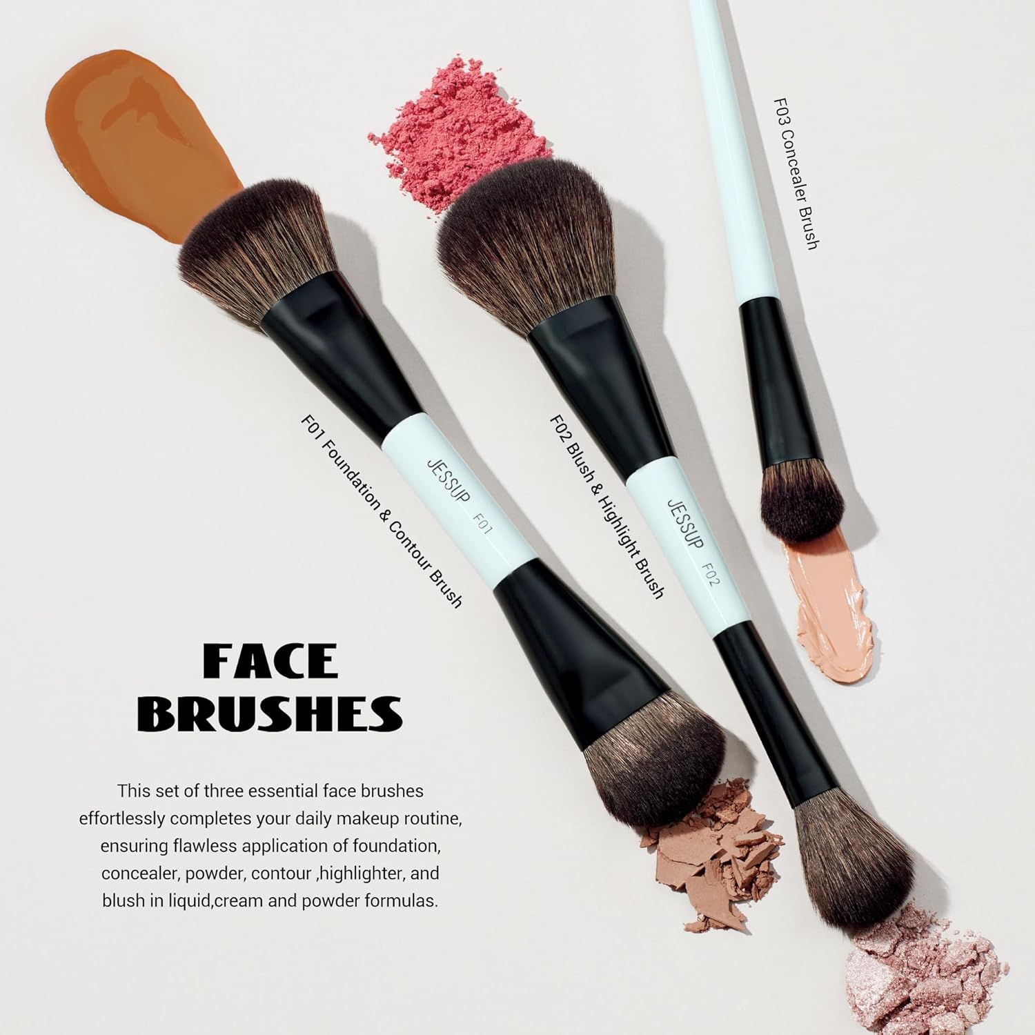 Jessup Juego de brochas de maquillaje, 10 piezas, doble cara para b...