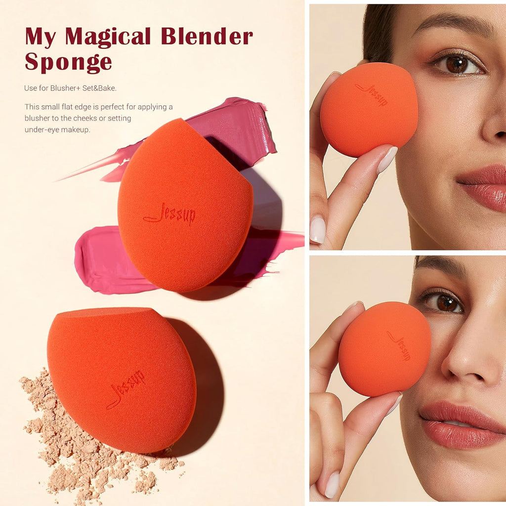 Jessup Juego de brochas de maquillaje con esponja de maquillaje, 7...
