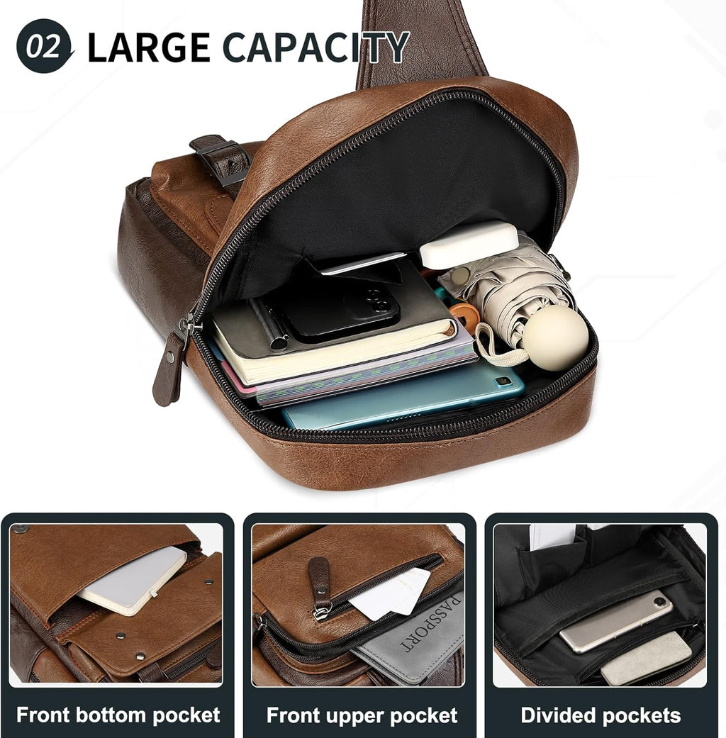 SUIKIHUM Mochila vintage de piel sintética, bandolera cruzada con c...