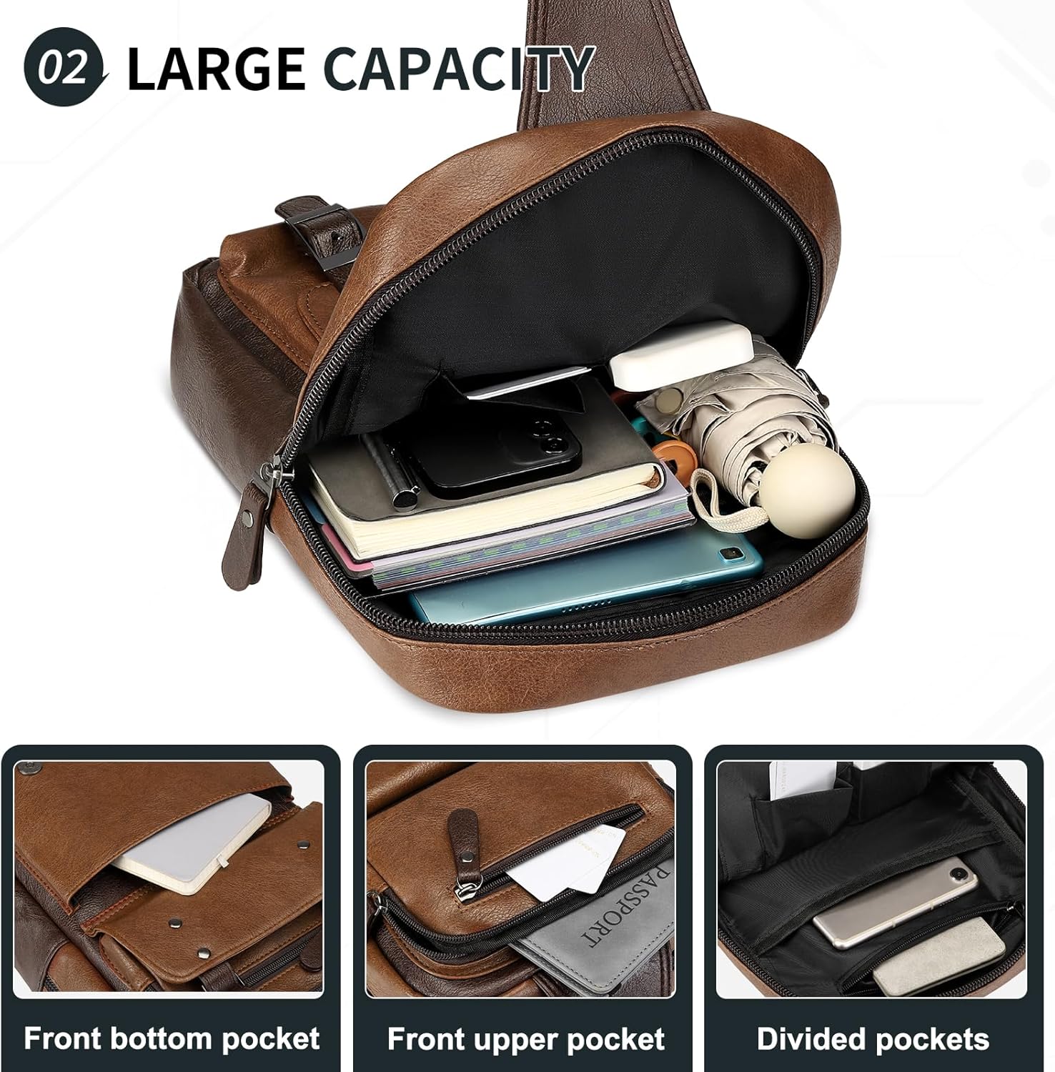 SUIKIHUM Mochila vintage de piel sintética, bandolera cruzada con c...